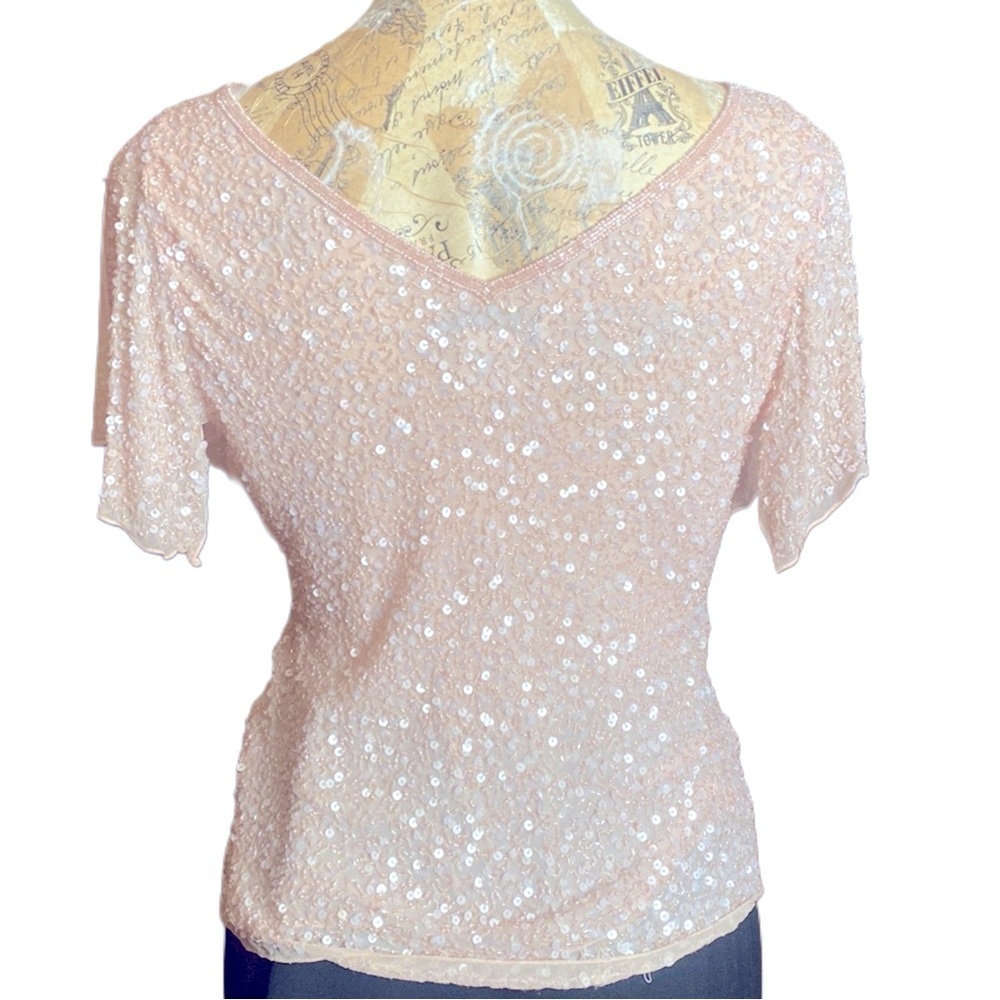 90’s Vintage Adrianna Papell Beaded Sequin top V-neck Flutter Sleeve Size Medium - Picture 3 of 10